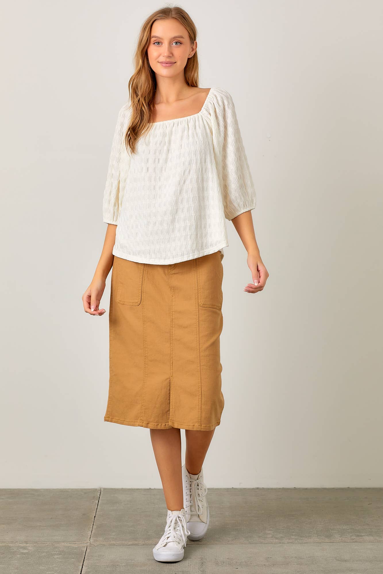 Polagram by Wellmade USA - Wholesale Skirt - Women's - DENIM MAXI SKIRT WITH BACK SLIT DETAIL1