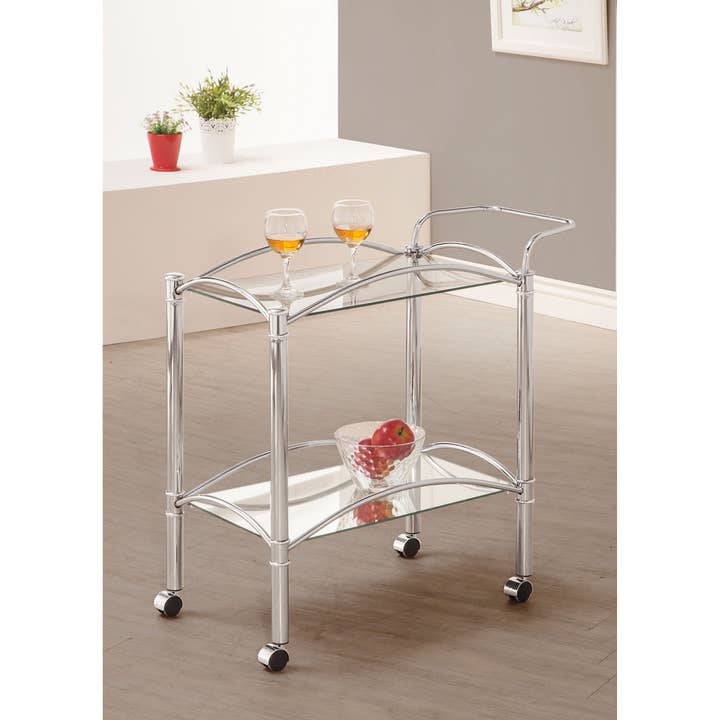 Porch & Den Chrome 2-Tier Rectangular Glass Shelf Metal Bar Cart for wholesale by 39F Inc.