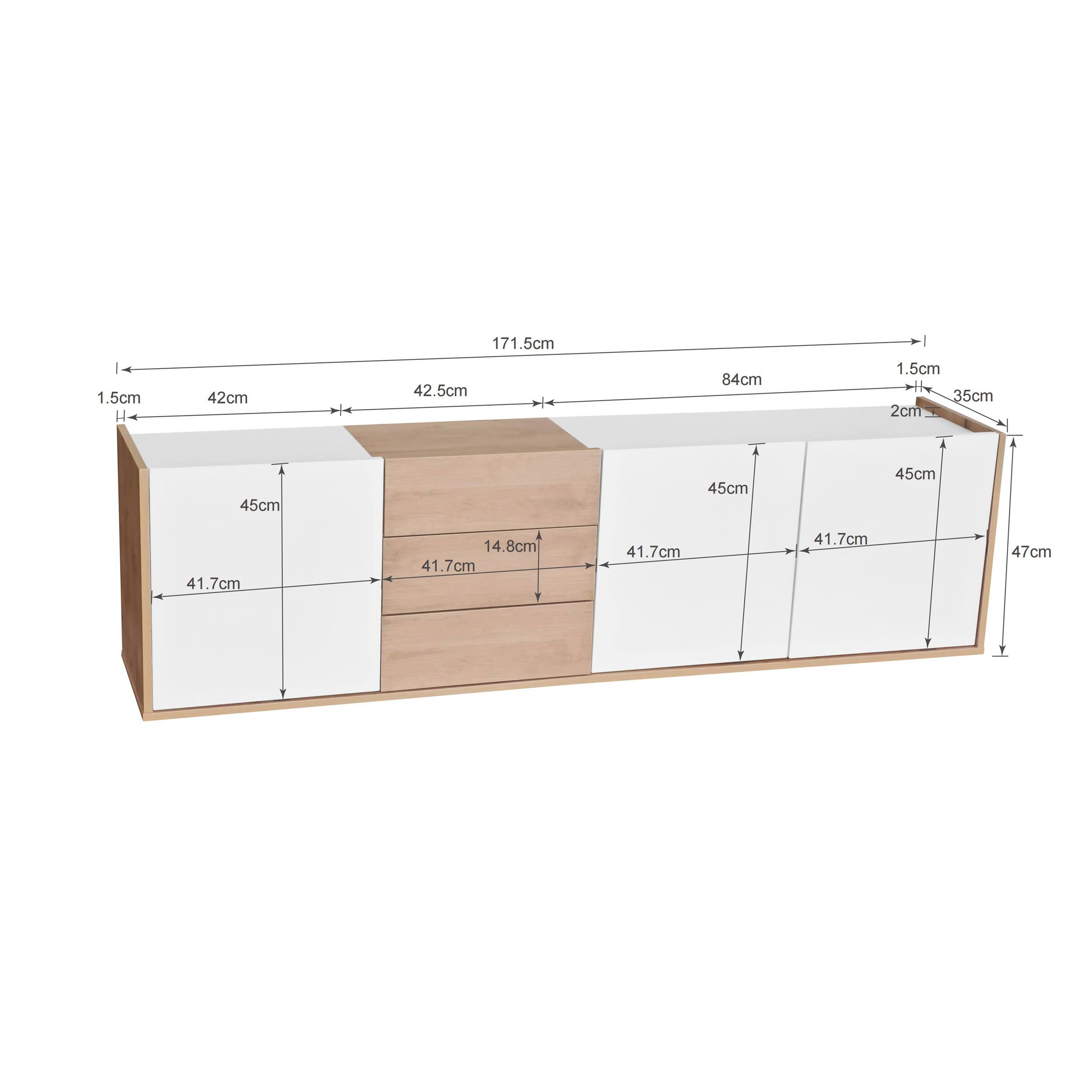 Urban Meuble - Wholesale Console Table - White and wood TV stand with 3 doors and 3 drawers6