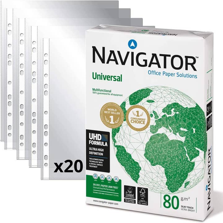 MEDEL OFFICE - Wholesale Folders - Navigator Universal A4 80gr 500 Sheets + 20 Plastic Covers0
