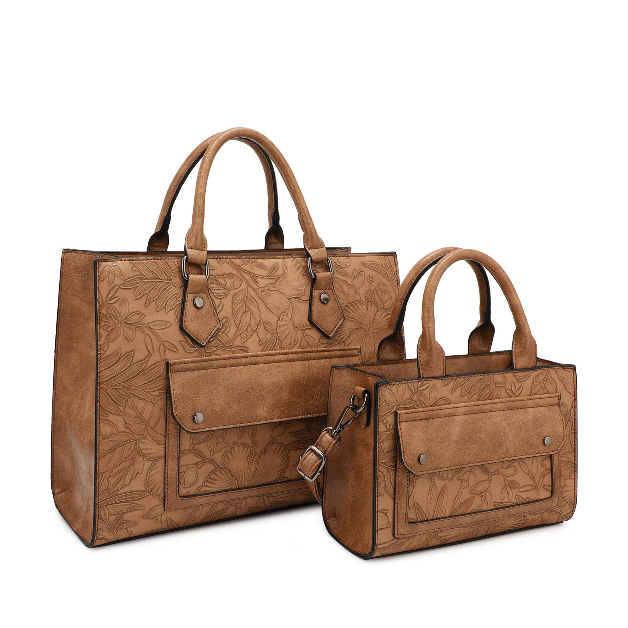 KAYLA+AVA - Vendita all'ingrosso Borsa tote - Donna - Set di borse tote con motivo floreale in rilievo Margaret Hibiscus9