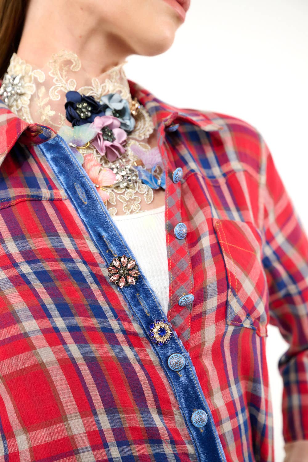 Rode geruite combinatie Anna knoopsluiting Maxi Overhemdjurk / Duster voor groothandel op Faire28