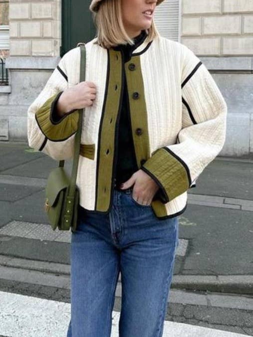 Retro Colorblock Quilted Jacket for Stylish Outfits for wholesale by Rosa Clothing