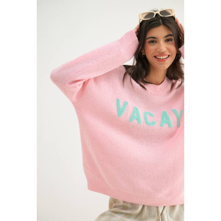 Vacay Chenille Patch Sweater Top Relaxed and Fun for wholesale by Apolline