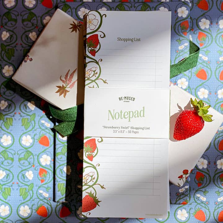 Strawberry Swirl Shopping List 3.5 x 8.5 Notepad for wholesale by re:mused studio