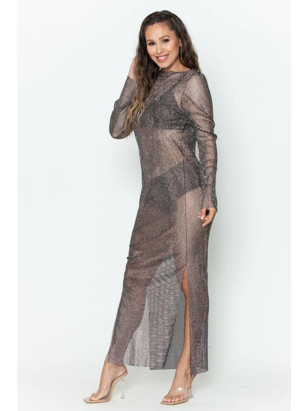 Sort Langærmet Rhinestone Net Mini Kjole for engroshandel på Faire5