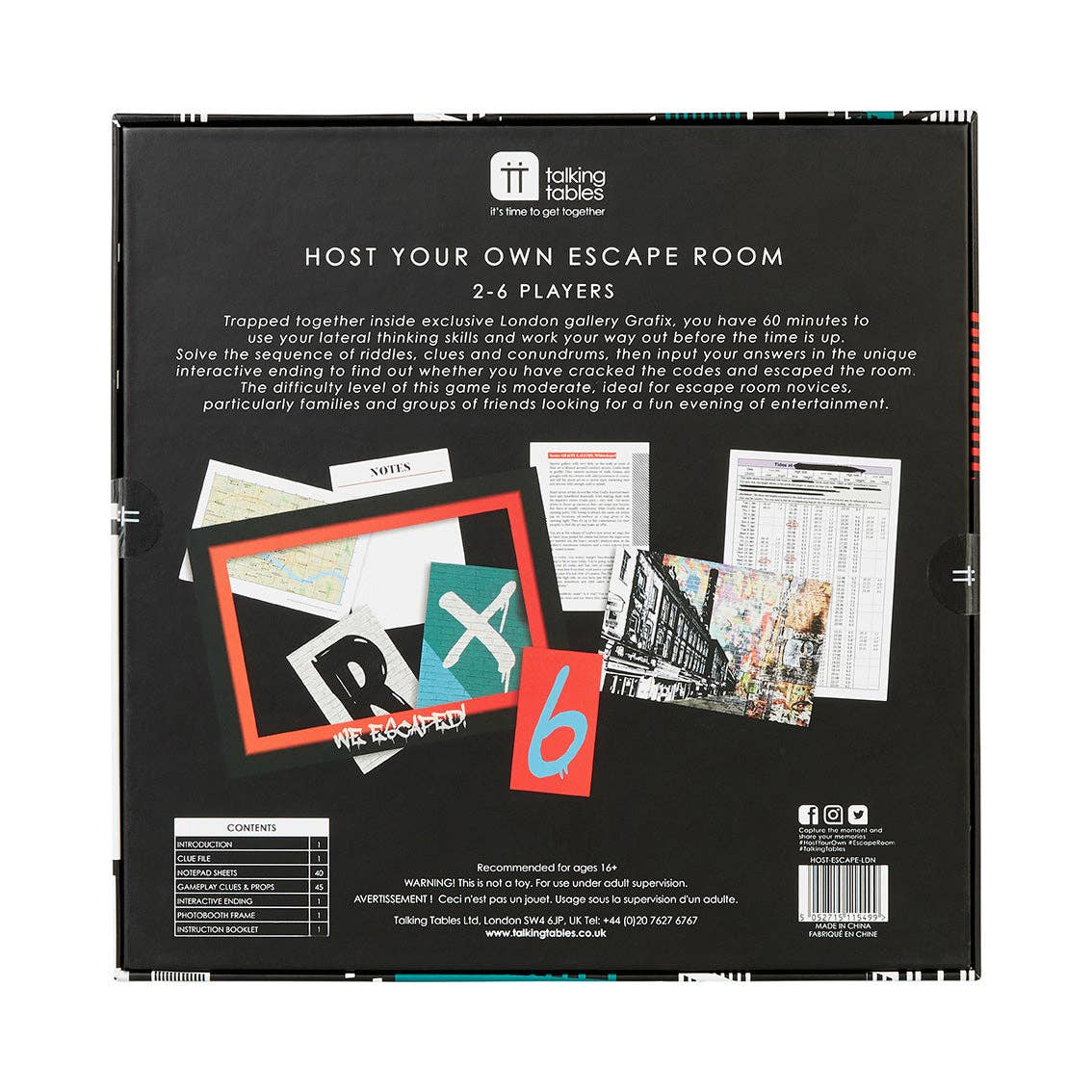 Talking Tables USA - Home, Party, Games and Seasonal Decor - Wholesale Board Game - Escape Room London Edition | Everyday Games |3