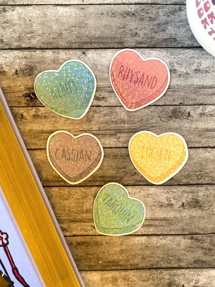 Holographic Candy Hearts Book Boyfriends Valentine Sticker for wholesale by The Bookish Teacup Co.