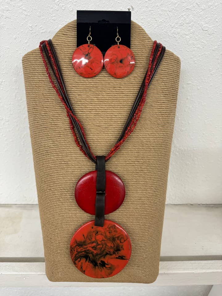 6 STRANDS CORAL SEED BEADS WITH NATURAL CORD WITH TWO DANGLI for wholesale by International Duru's