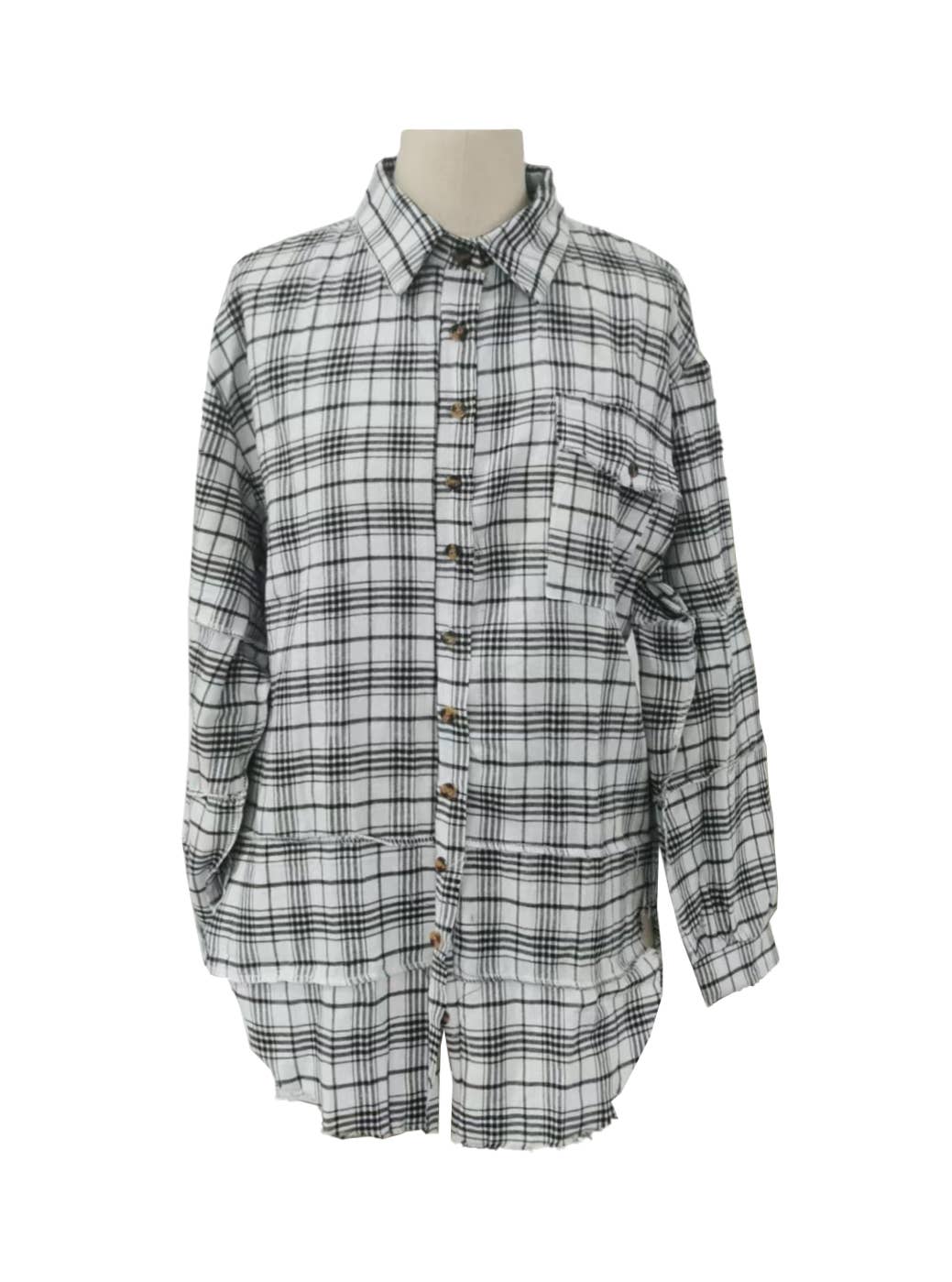 Rosa Clothing - Wholesale Shirt - Women's - Oversize Button Down Raw Edge Plaid Shirt 8 Colors6