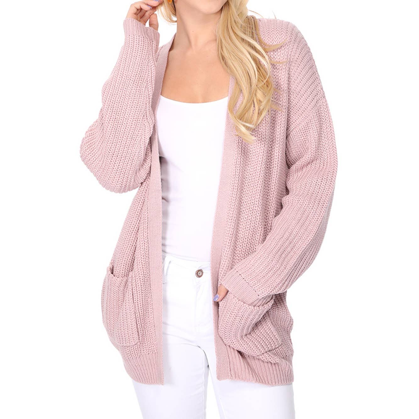 Mak – wholesale Cardigan – Women’s – Women's Waffle Knit Open Front Sweater Cardigan HK82468
