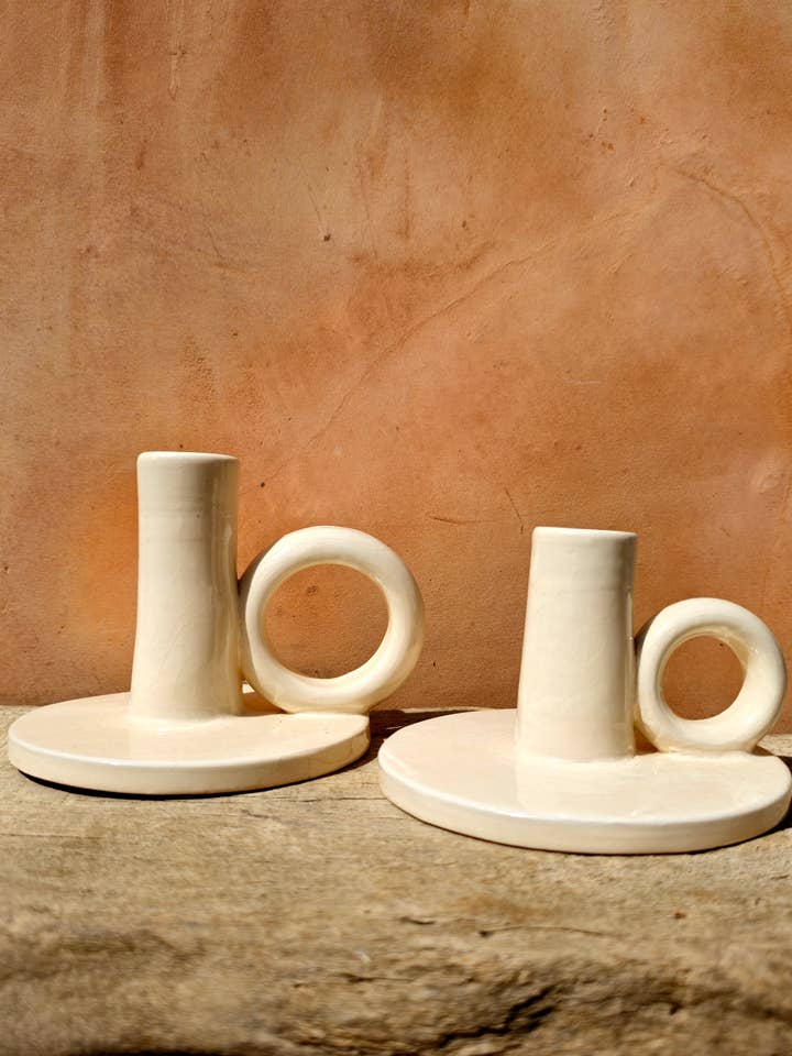 Handmade candle holder for wholesale by Cerámica Roca Caus
