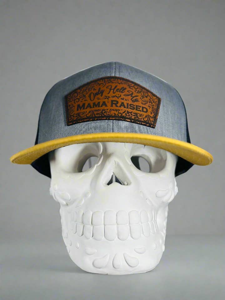 Boné Only Hell My Mama com remendo de couro levantado com remendo Snapback por atacado de Paten's Customs