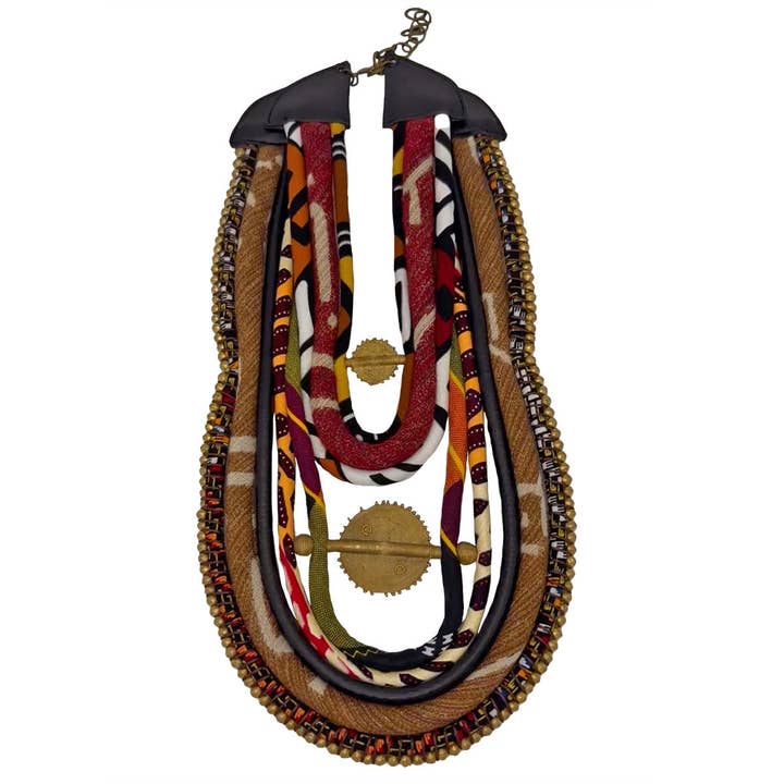 Cloth & Cord, LLC - Wholesale Bib Necklace - Tan Men's African Statement Necklace | King | African Bib | Ghana Sun Baule | African Men's Necklace | Tribe1
