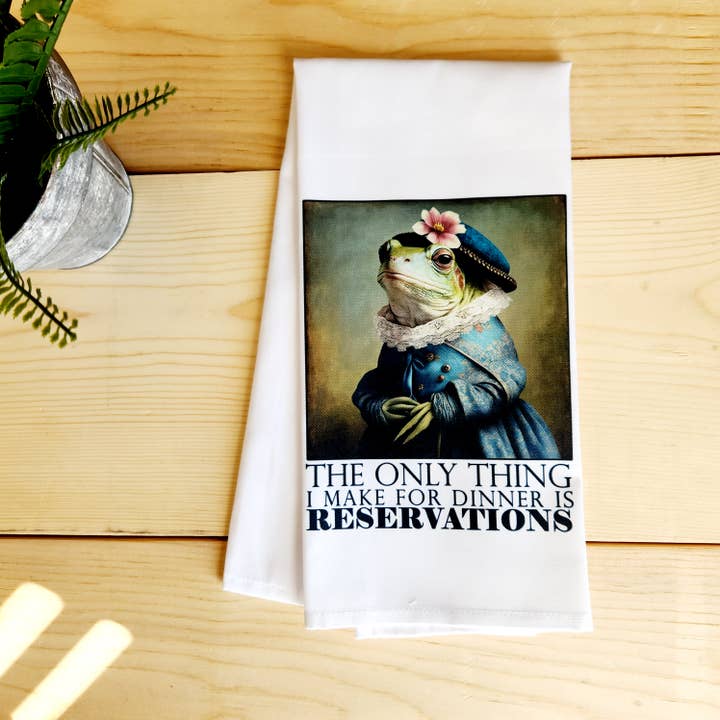 Desmond Brown - Wholesale Tea Towel - Wit and Wisdom, Fancy Frogs Tea Towel- Reservations
