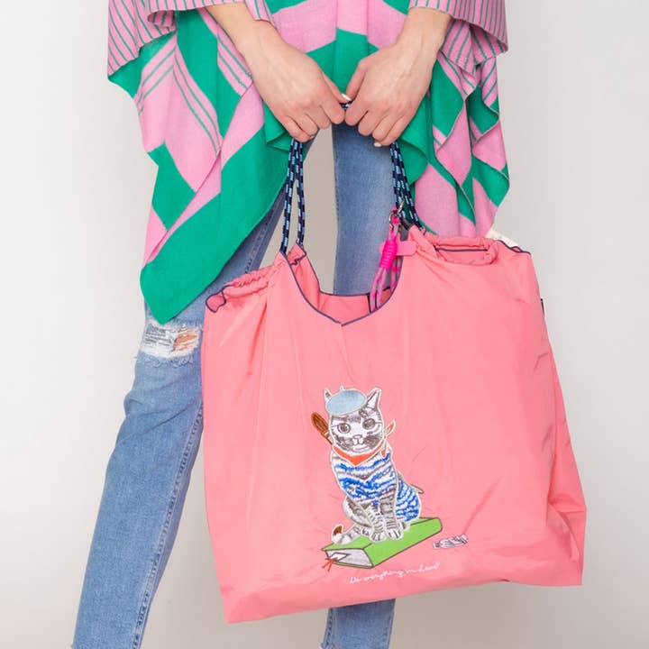 Embroidered Cat Rope Nylon Tote Bag for wholesale by Sensibling Corp.