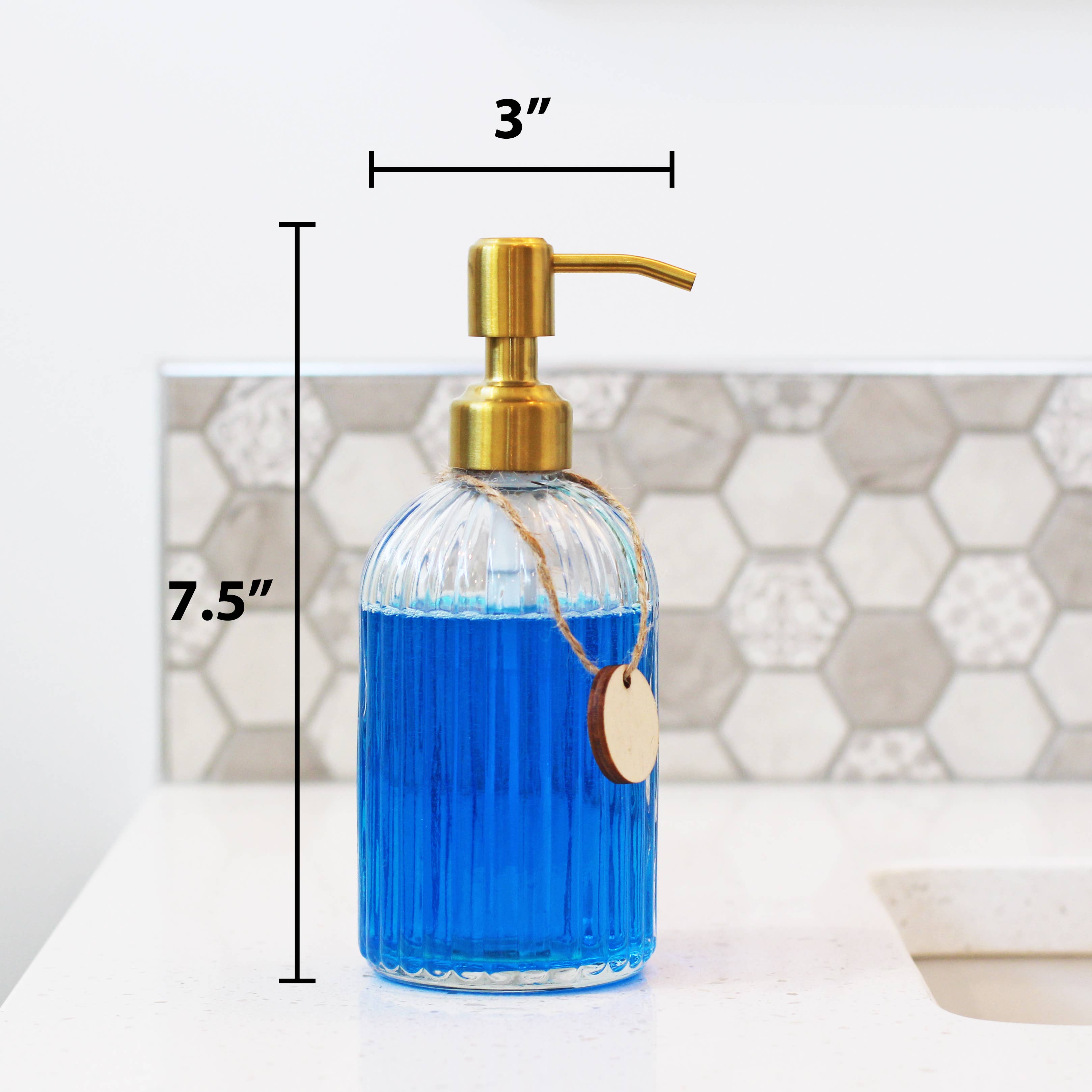 Matrix Aromatherapy - Wholesale Soap Dispenser - 14oz Empty Fluted Glass Lotion/Soap Bottle - Brass Pump2