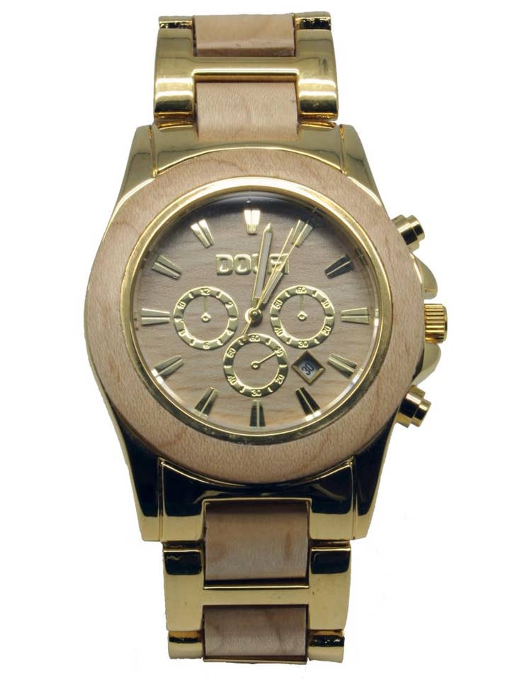 Wood and gold watch, Heron for wholesale by Dolfi
