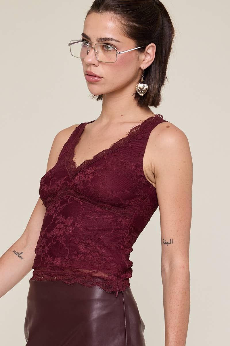Sky to Moon - Wholesale Tank Top - Women's - FLORAL EMBOSSED LACE V-NECK LAYERED TANK TOP13