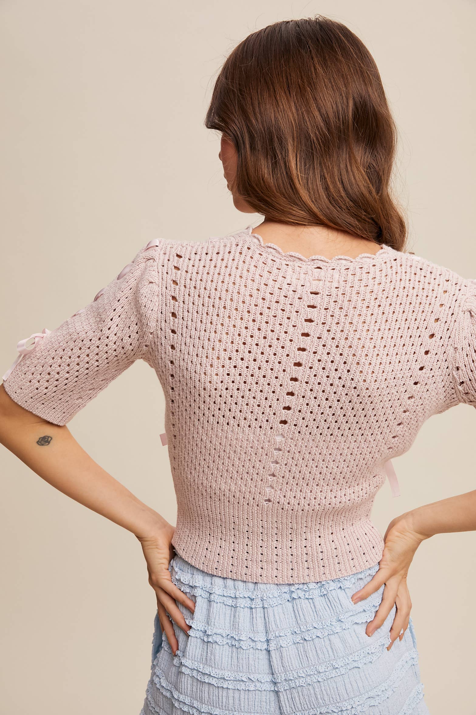 Listicle - Wholesale Cardigan - Women's - Pastel Knit Cardigan with Satin Bow Details16