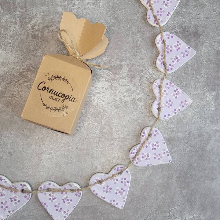 Cornucopia Creative Studio - Wholesale Bunting/garland - Lilac Floral Clay Hearts Garland