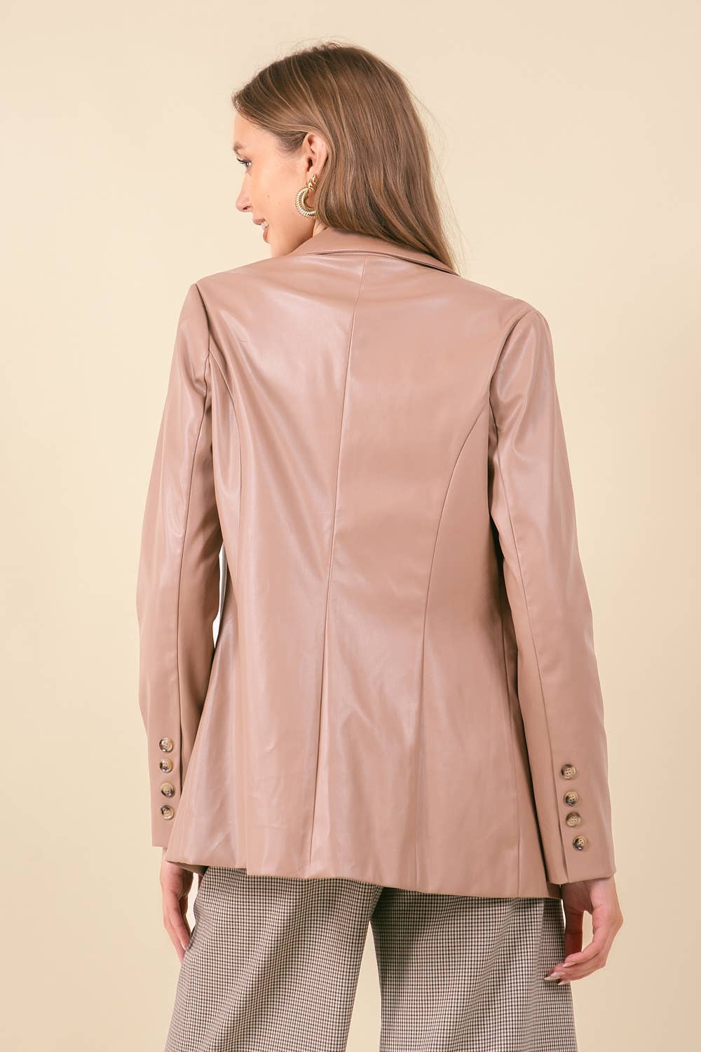 LATTE Notched Collar Faux Leather Boyfriend Blazer - 10597J for wholesale on Faire3