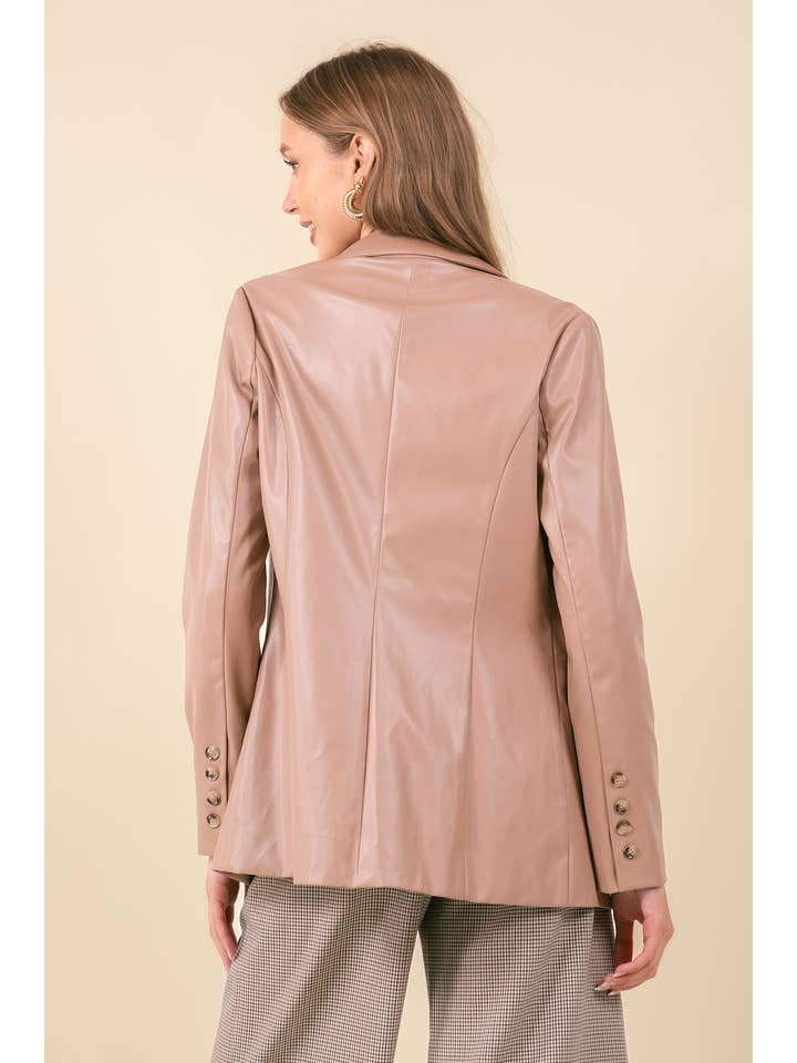 LATTE Notched Collar Faux Leather Boyfriend Blazer - 10597J for wholesale on Faire3