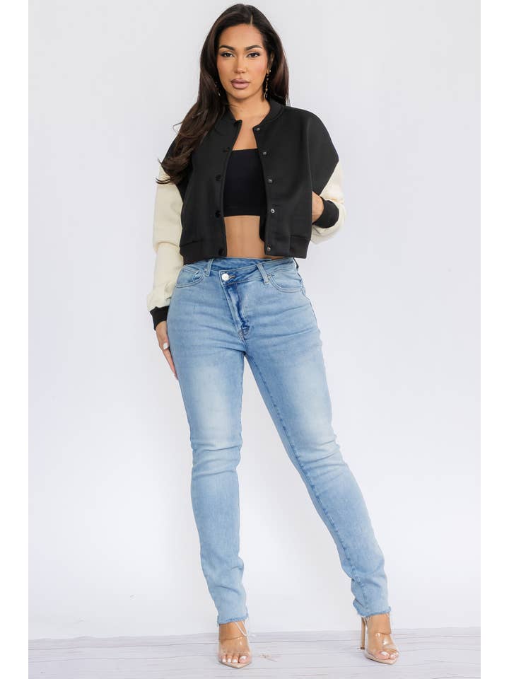 H&H Fashion Inc. - Wholesale Varsity/Baseball Jacket - Women's - 12371 - Color-Block Cropped Varsity Jacket4