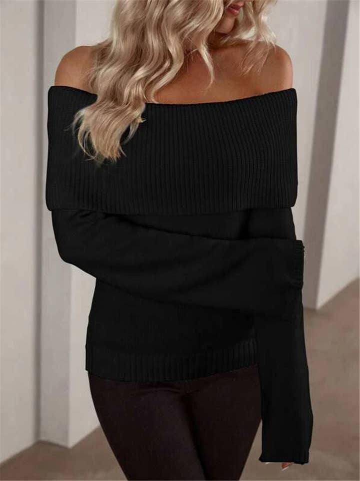 Rosa Clothing - Wholesale Knit Top - Women's - sexy off shoulder long sleeve slim fit knit top
