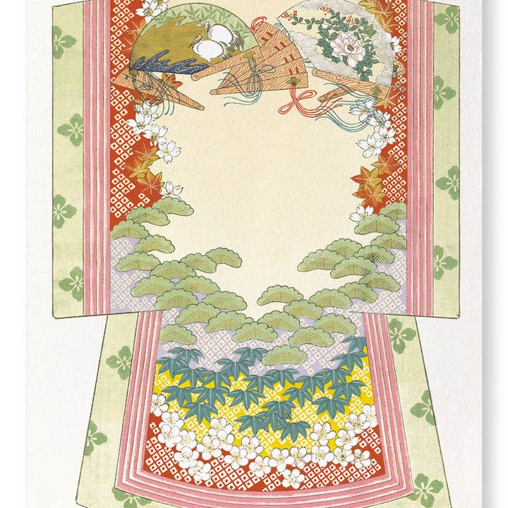 KIMONO CON SIMBOLI PORTAFORTUNA E VENTAGLI IN LEGNO (1899): 2xPrints per la vendita all'ingrosso da parte di Ezen Trade