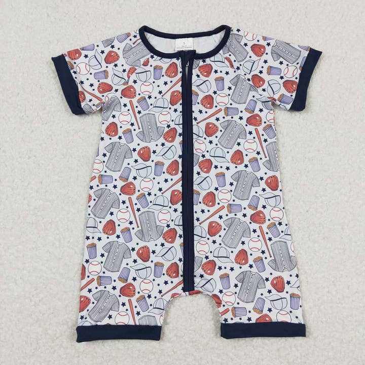Aier Wholesale - Wholesale Jumpsuit - Baby - Baby Infant Boys Baseball Zip Short Sleeve Rompers