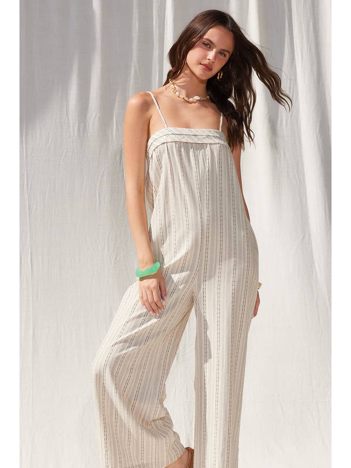 Natural Stripe Linen Jumpsuit for wholesale on Faire2