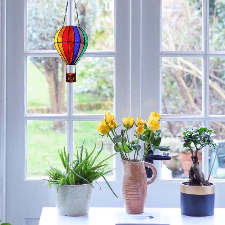 River of Goods - Wholesale Suncatcher - 11"H Otis Red Hot Air Balloon Stained Glass Window Panel
