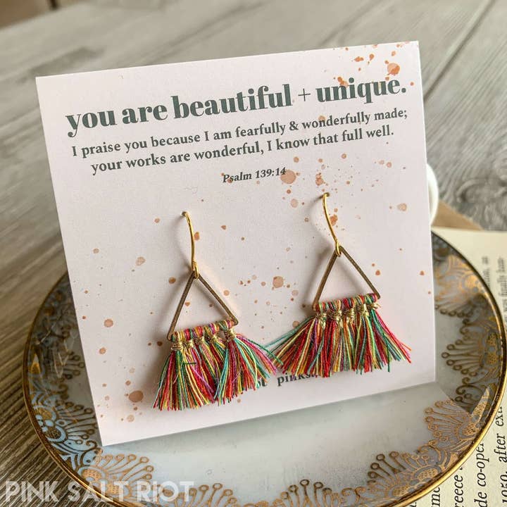 Pink Salt Riot - Wholesale Tassel Earrings - Festival Triangle Tassel Earrings2
