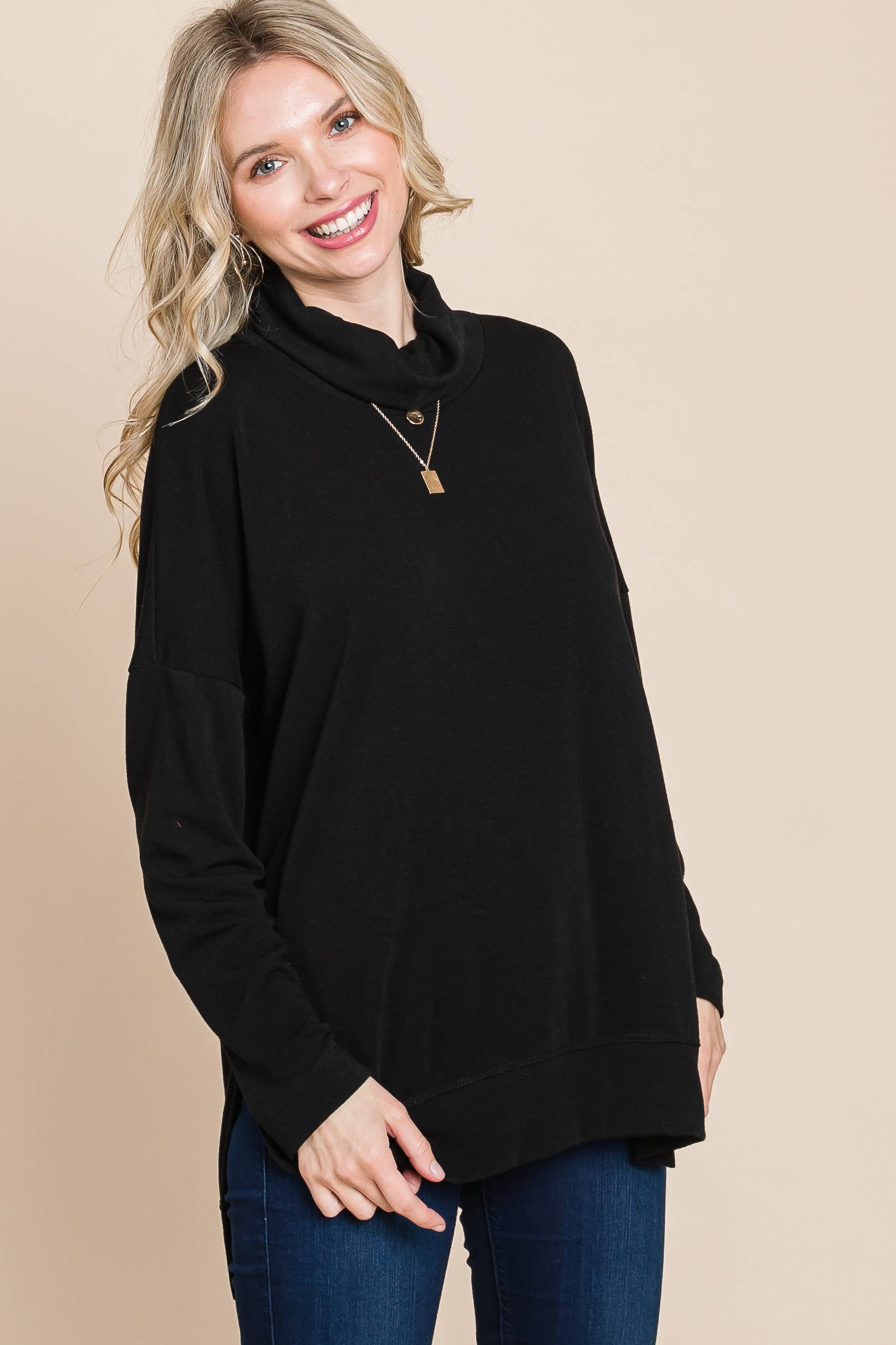 Emerald Collection - Venta al por mayor Sudadera - Mujer - ETK-8697 Jersey con cuello vuelto en dos tonos2