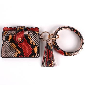 PU Leather Multicolor Snakeskin Wallet Key Ring Bangle Wristlet