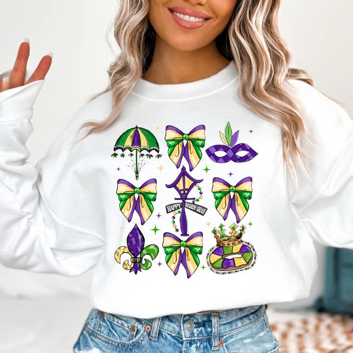 New Orleans Mardi Gras Coquette Sweatshirt Bourbon Street for wholesale by Gia Gifts Boutique