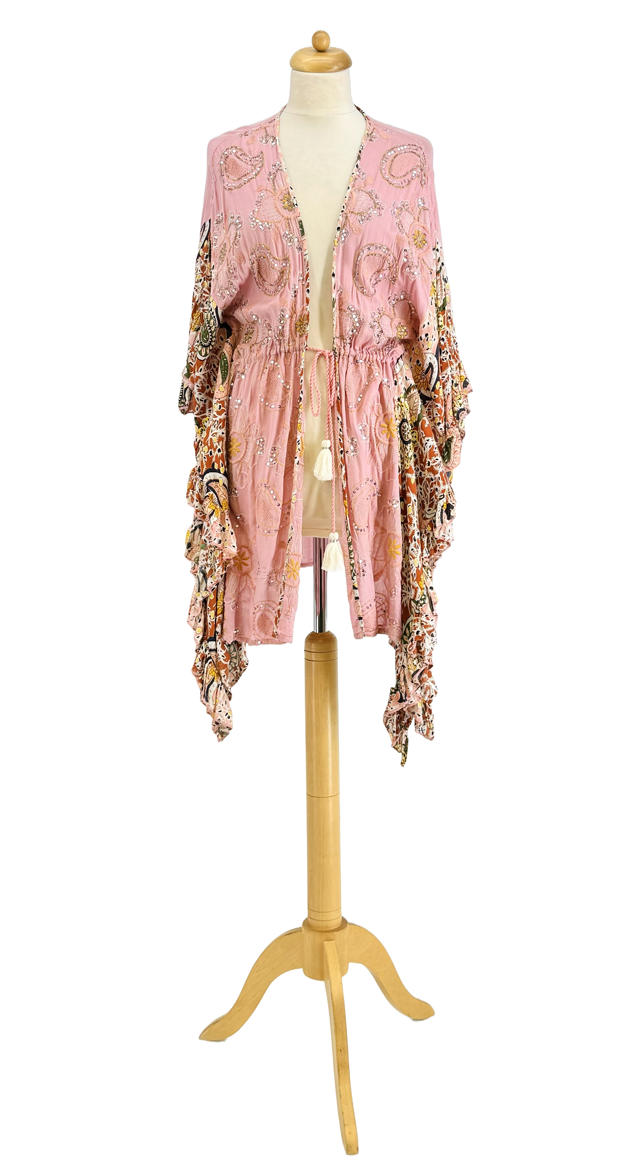  BLACK PINK AQUA GREEN  Floral Kaftan with Handcrafted Embroidery and Ruffles for wholesale on Faire4