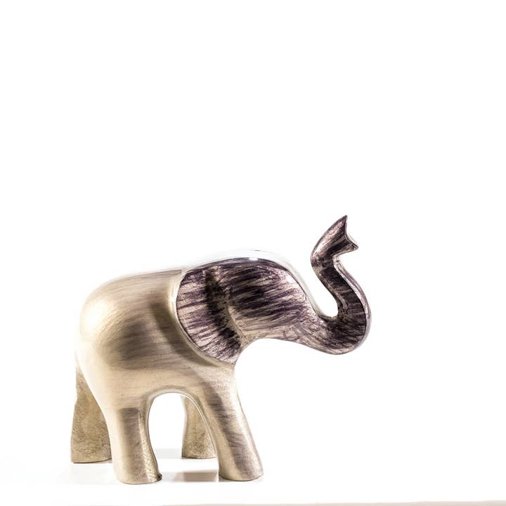 Brushed Silver Elephant Trunk Up Large 12 cm for wholesale by Tilnar Art