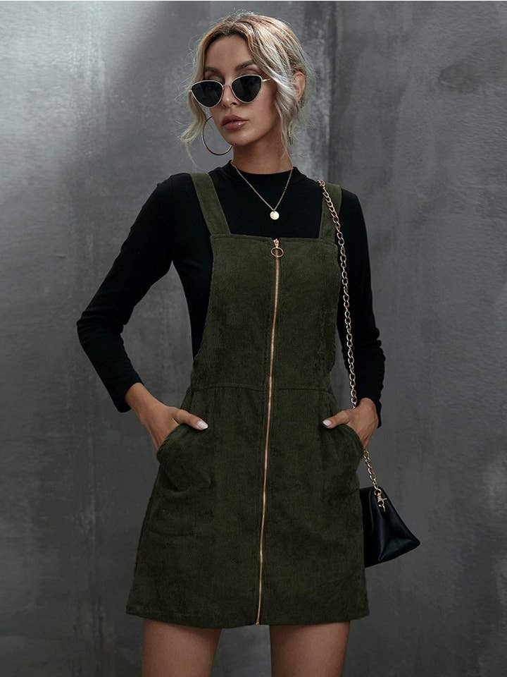 Queen Fashion – wholesale Blouse – Women’s – corduroy o ring zipper mini overall dress