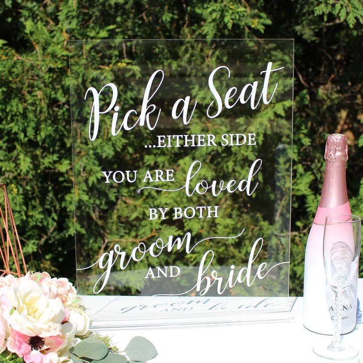 Clear Acrylic Wedding Seating Sign for wholesale by Lillian Rose