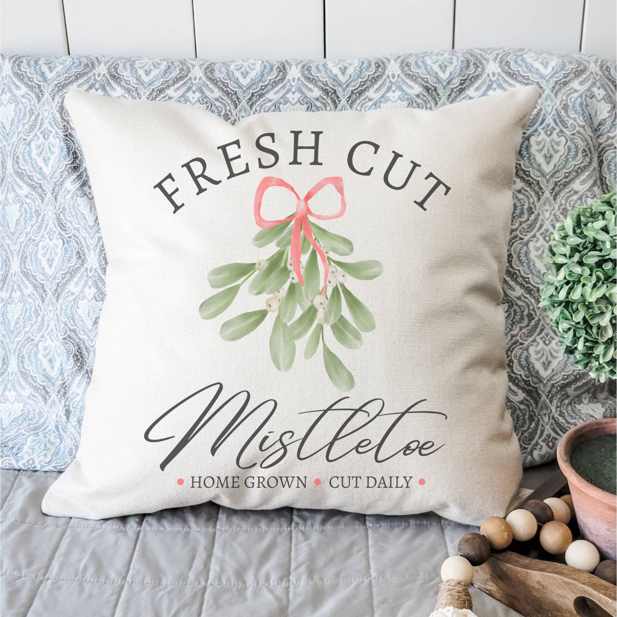 Fresh Cut Mistletoe Pillow Cover for wholesale by Go Charlotte
