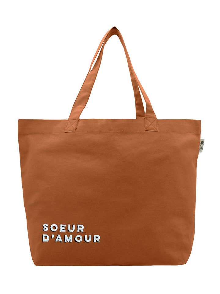 Borsa shopping ricamata SORELLA D’AMORE rame per la vendita all'ingrosso da parte di Family Impact Stories