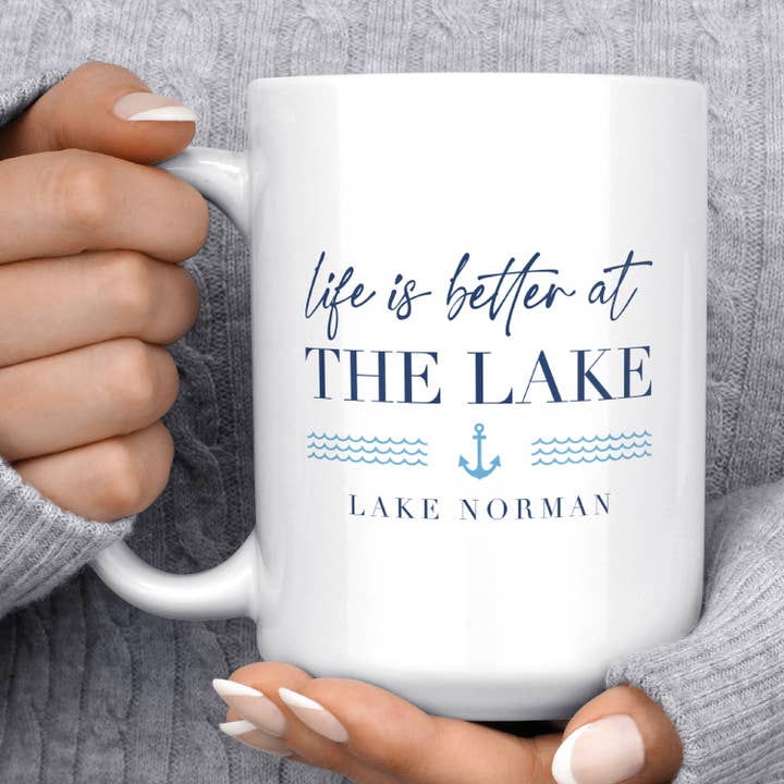 Custom Lake Coffee Mug 15oz Mug for wholesale by Melody Press Co.