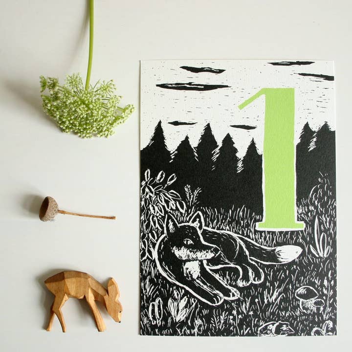 Ansichtkaart Vos, Verjaardagskaart voor Kinderen, Bosdier voor wholesale door Katja Rub
