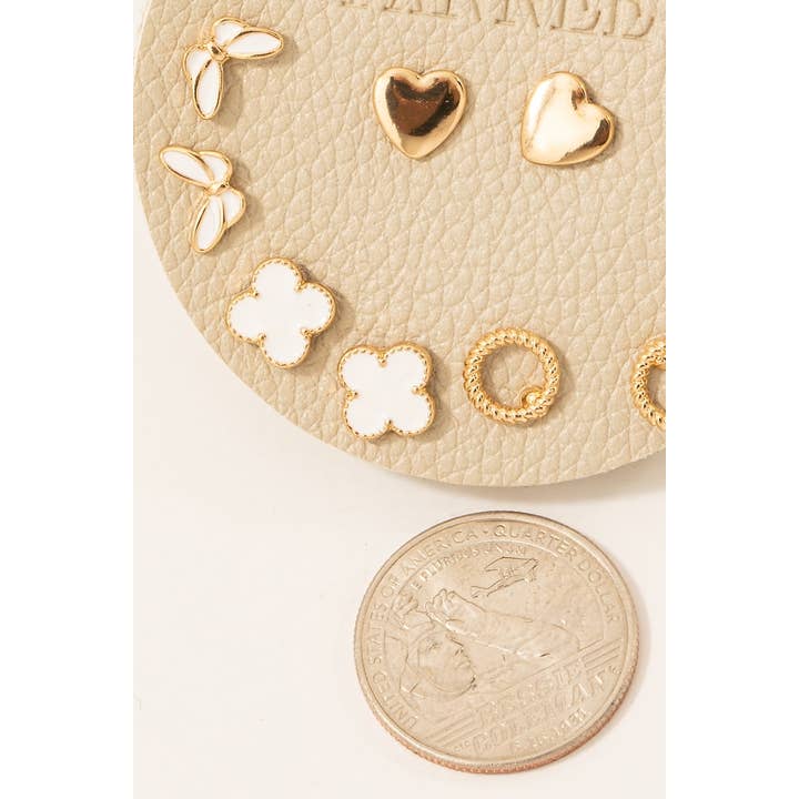 Fame Accessories - Wholesale Stud/Post Earrings - Mixed Heart Butterfly And Pearl Stud Earrings Set