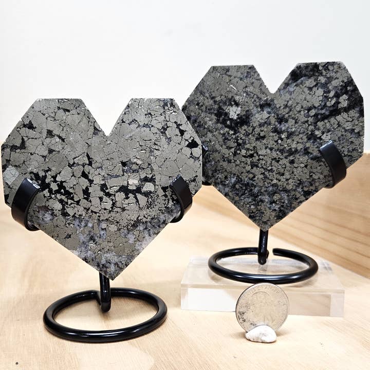 Crystal Deal - Wholesale Spiritual Stone/Crystal - Pyrite and Marcasite Heart, 3.50" (stand not included)