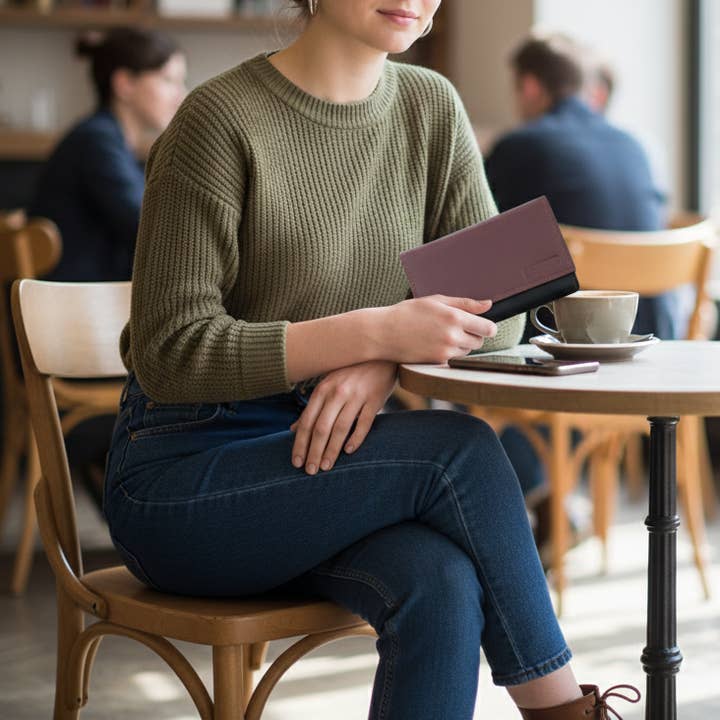 Ladies Wallet, Black & Cognac Leather, RFID for wholesale by Alta Quero