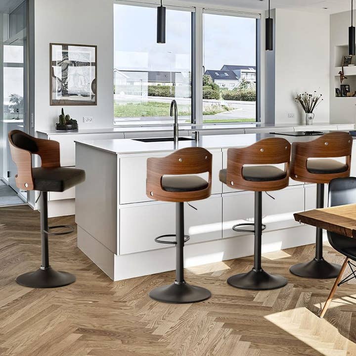 BlakOutlet - Wholesale Stool - Set of 2 Wooden Barstools PU Leather Upholstered Bar Chairs4