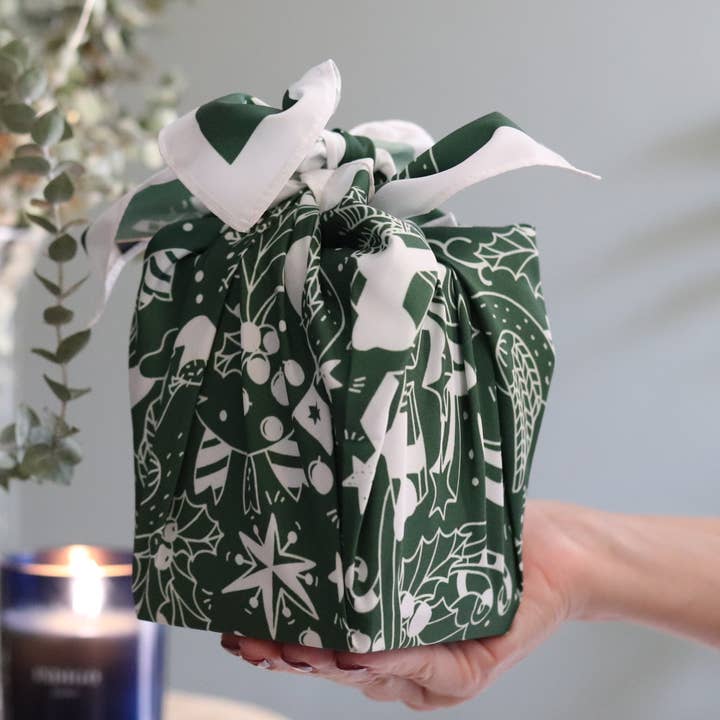Jingle All the Way furoshiki gift wrap - recycled (rPet) for wholesale by Wrapuccino Ltd